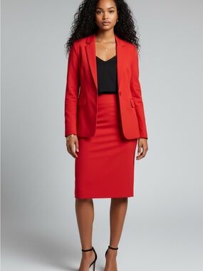 Allegra K Red Tailored Blazer and Pencil Skirt
